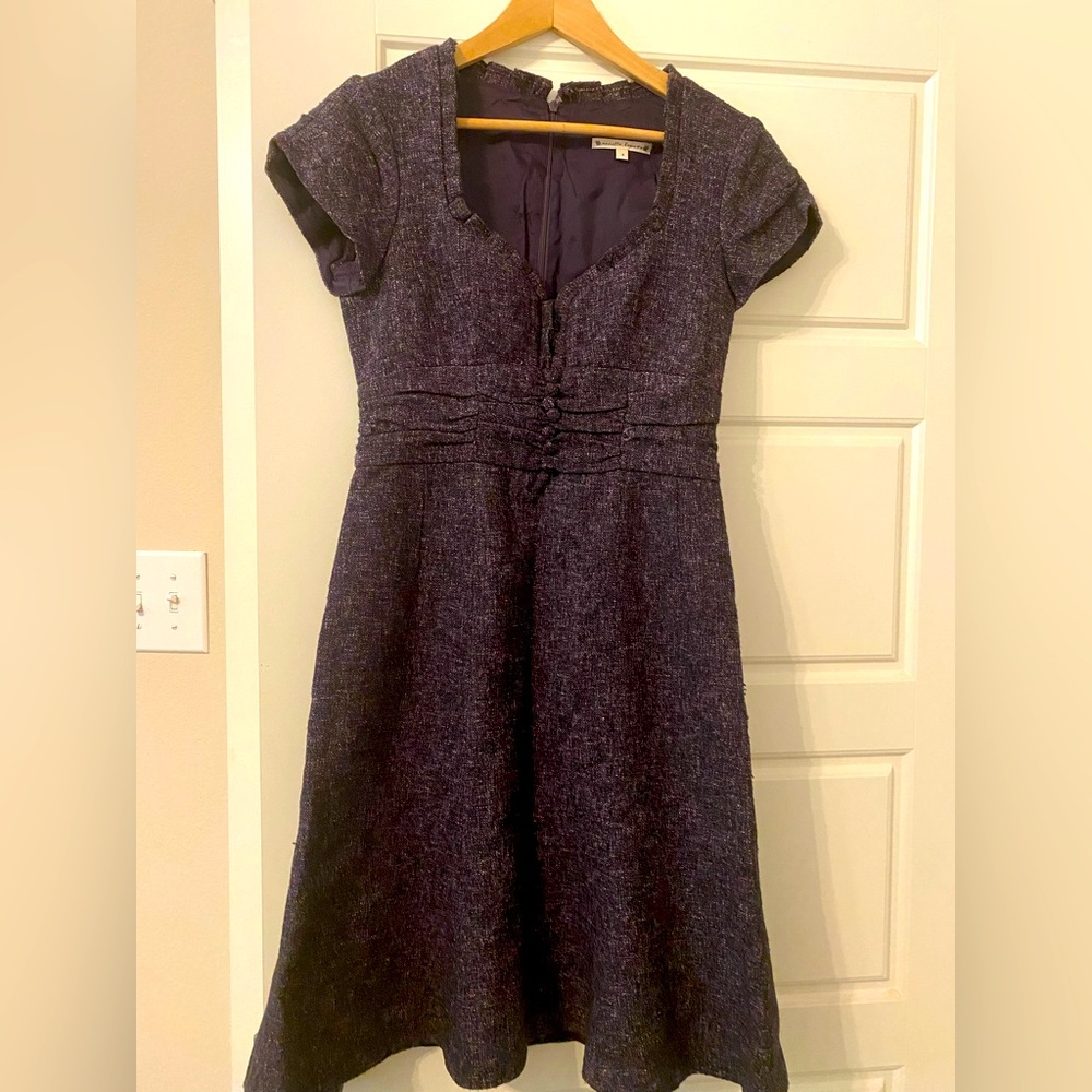 Nanette Lepore purple Tweed cap sleeve flared dress, Size 4